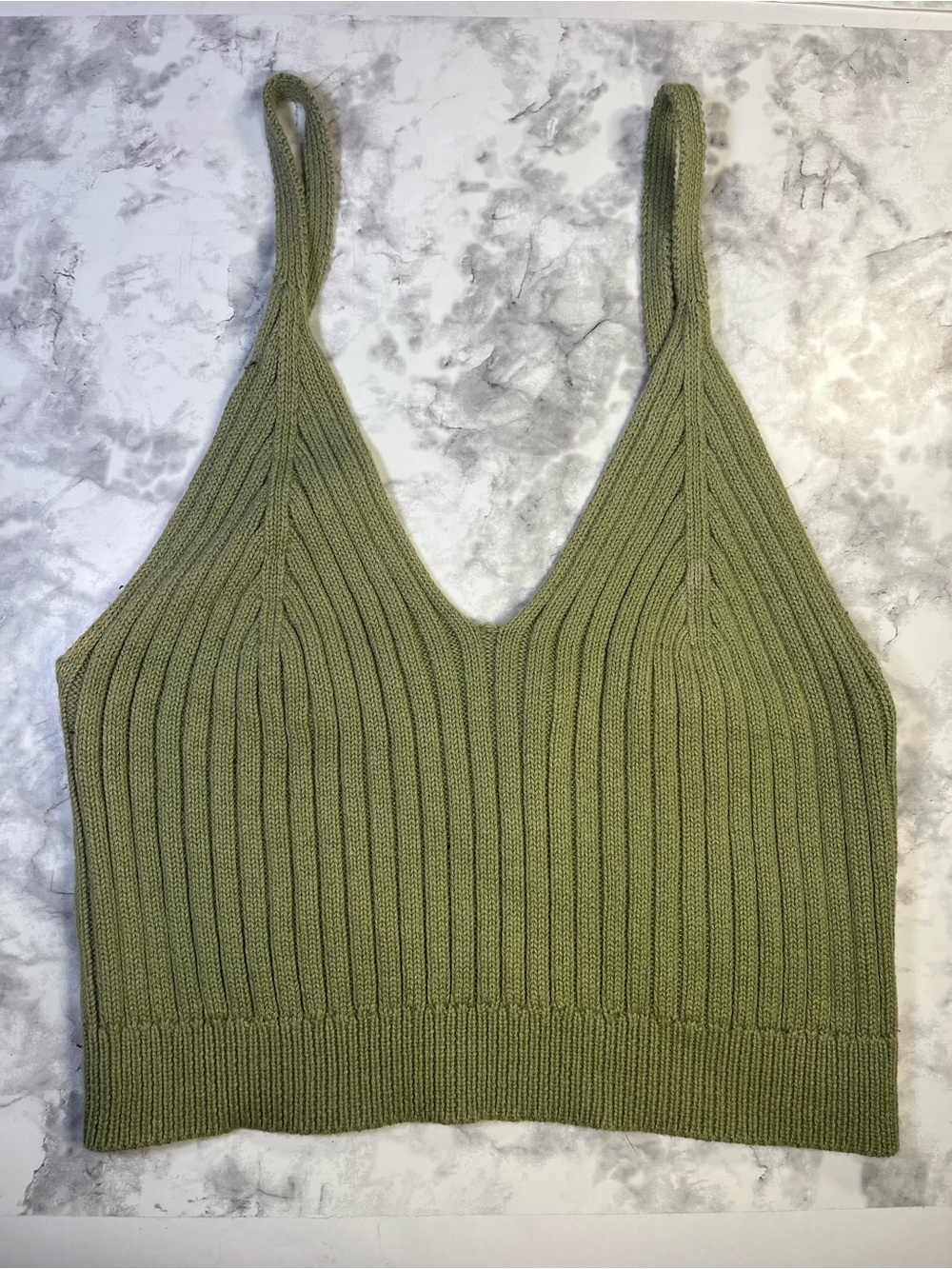 Coco and Shay Olive Green Ribbed Knit Crop Tank